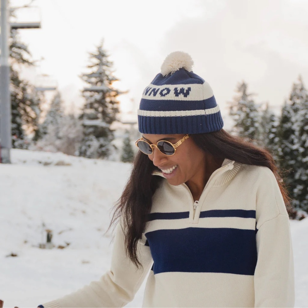 Minnow Navy and Cream Women Ski Beanie